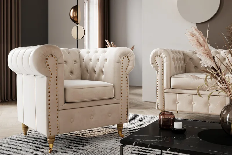 Jalkarahi Chester Deluxe Sametti - Beige - Huonekalut - Tuoli & nojatuoli - Jakkara & jalkarahi - Rahi
 - Chesterfield-rahi