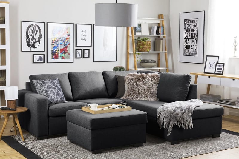 Jalkarahi Nevada säilytyksellä 80x65 - Tummanharmaa - Huonekalut - Tuoli & nojatuoli - Jakkara & jalkarahi - Rahi