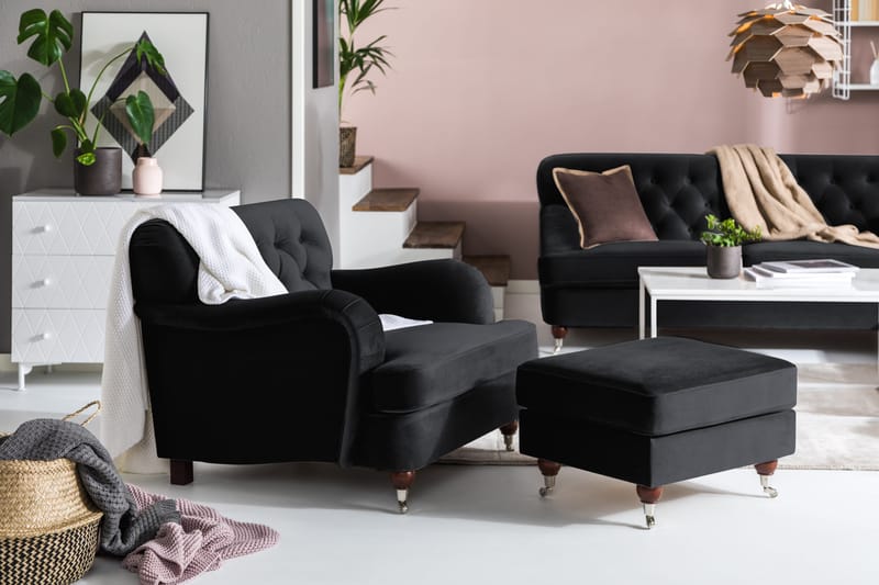 Jalkarahi New Castle Sametti - Musta - Huonekalut - Tuoli & nojatuoli - Jakkara & jalkarahi - Rahi