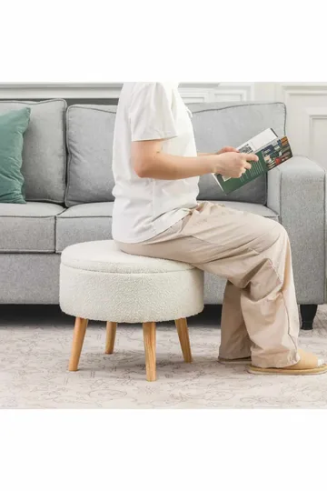 Säilytysrahi Atelier Del Sofa Berlin Wellsoft (Ø45 x K44 cm) Valkoinen - Huonekalut - Tuoli & nojatuoli - Jakkara & jalkarahi - Säkkirahi