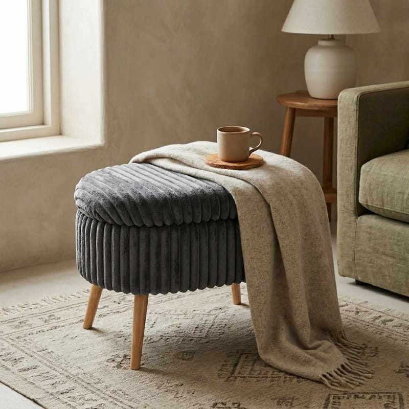 Säilytysrahi Atelier Del Sofa Mini Oslo Linen (60 x 46 x 35 cm) Antrasiitti - Antrasiitti - Huonekalut - Tuoli & nojatuoli - Jakkara & jalkarahi - Säkkirahi