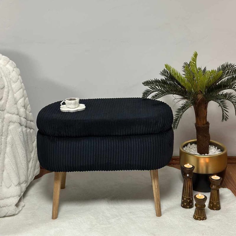 Säilytysrahi Atelier Del Sofa Mini Oslo Linen (60 x 46 x 35 cm) Musta - Huonekalut - Tuoli & nojatuoli - Jakkara & jalkarahi - Säkkirahi