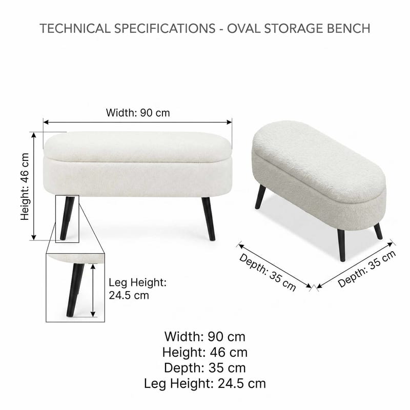 Säilytysrahi Atelier Del Sofa Oslo Wellsoft (90 x 46 x 35 cm) Valkoinen / musta - Huonekalut - Tuoli & nojatuoli - Jakkara & jalkarahi - Säkkirahi