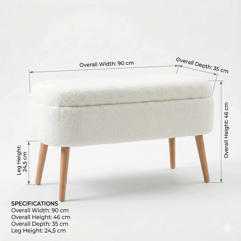 Säilytysrahi Atelier Del Sofa Oslo Wellsoft (90 x 46 x 35 cm) Valkoinen - Huonekalut - Tuoli & nojatuoli - Jakkara & jalkarahi - Säkkirahi