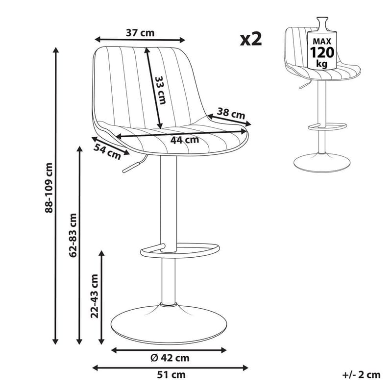 Kääntyvä jakkara Dubrovnik 2-pakkaus - Huonekalut - Tuoli & nojatuoli - Baarituoli