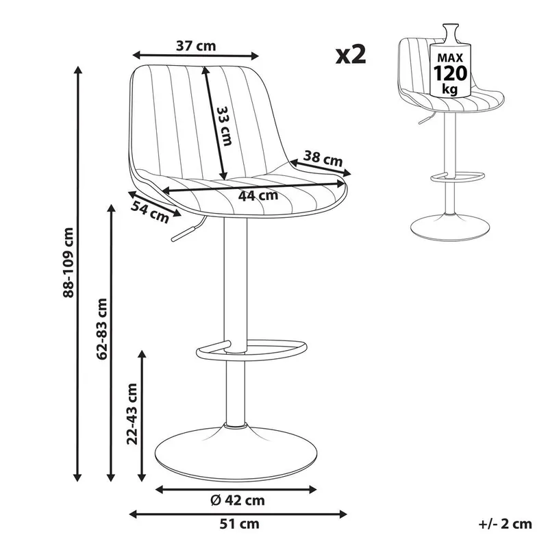 Kääntyvä jakkara Dubrovnik 2-pakkaus - Huonekalut - Tuoli & nojatuoli - Baarituoli
