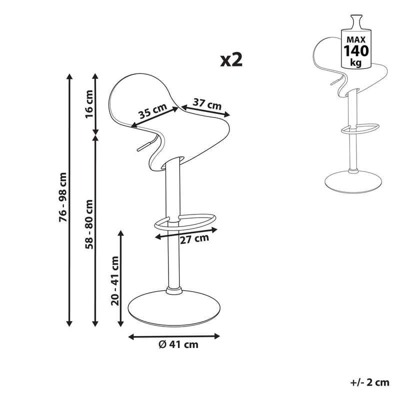 Kääntyvä jakkara Liverpool 2-pakkaus - Huonekalut - Tuoli & nojatuoli - Baarituoli