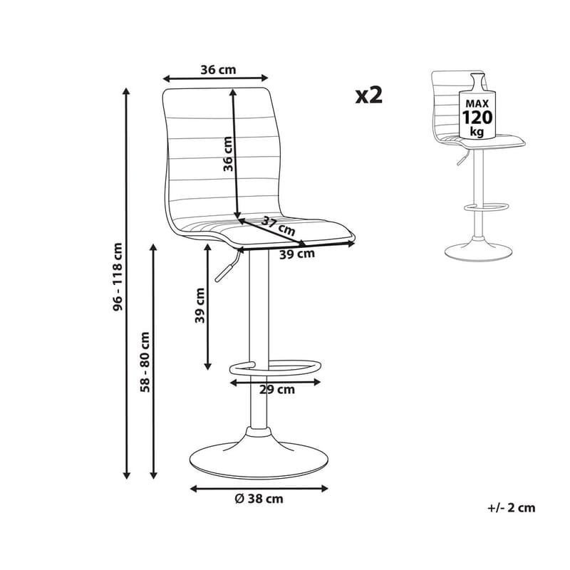 Kääntyvä jakkara Lucerne 2-pakkaus - Ruskea, Musta - Huonekalut - Tuoli & nojatuoli - Baarituoli