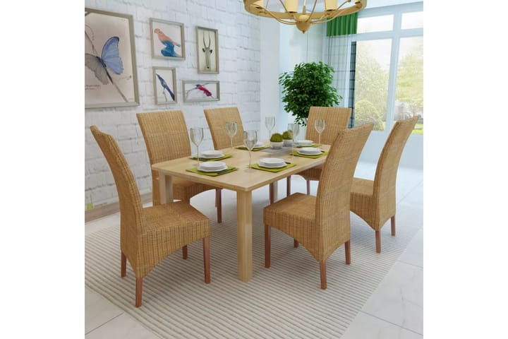 Ruokapöydän tuolit 6 kpl ruskea luonnollinen rottinki - Ruskea - Ruokapöydän tuolit - Käsinojallinen tuoli - Meikkituoli