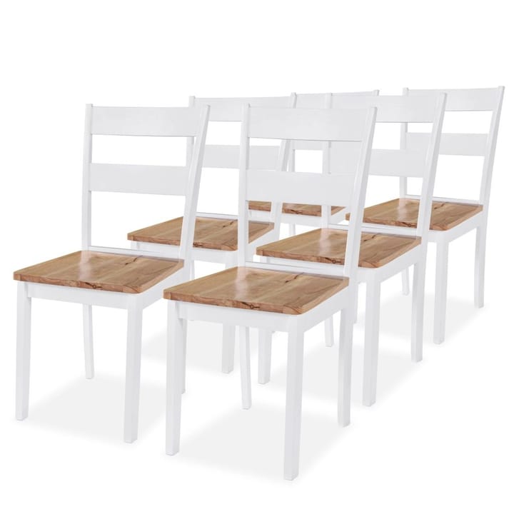 Ruokapöydän tuolit 6 kpl valkoinen täysi kumipuu - Valkoinen - Ruokapöydän tuolit - Käsinojallinen tuoli - Meikkituoli