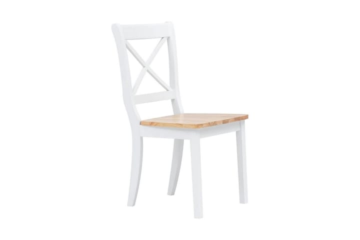 Ruokatuolit 2 kpl valkoinen ja vaalea täysi kumipuu - Valkoinen - Ruokapöydän tuolit - Käsinojallinen tuoli - Meikkituoli