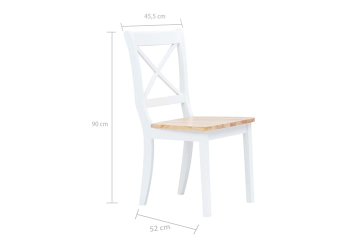 Ruokatuolit 2 kpl valkoinen ja vaalea täysi kumipuu - Valkoinen - Ruokapöydän tuolit - Käsinojallinen tuoli - Meikkituoli
