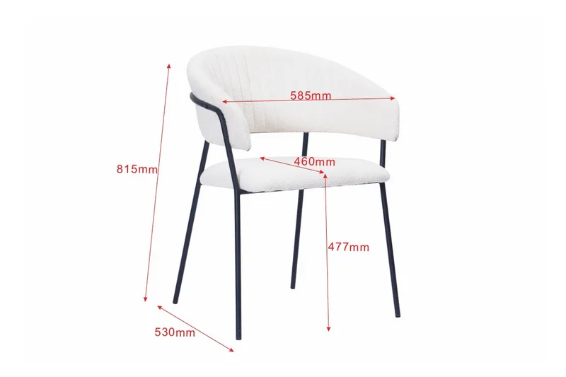 Karol Ruokatuoli käsinojilla - Valkoinen buklee / Metallijalat musta - Huonekalut - Tuoli & nojatuoli - Ruokapöydän tuolit