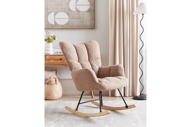 Keinutuoli Oulu - Hiekkabeige, musta, vaalea puu - Huonekalut - Tuoli & nojatuoli - Nojatuoli & lepotuoli