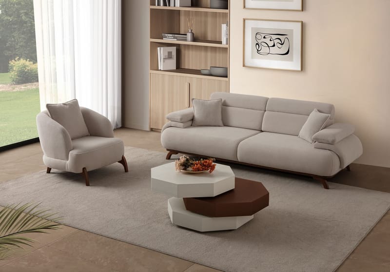 Korvatuoli Atelier Del Sofa Bonjo Walnut (80 x 78 x 80 cm) beige - Beige - Huonekalut - Tuoli & nojatuoli - Nojatuoli & lepotuoli