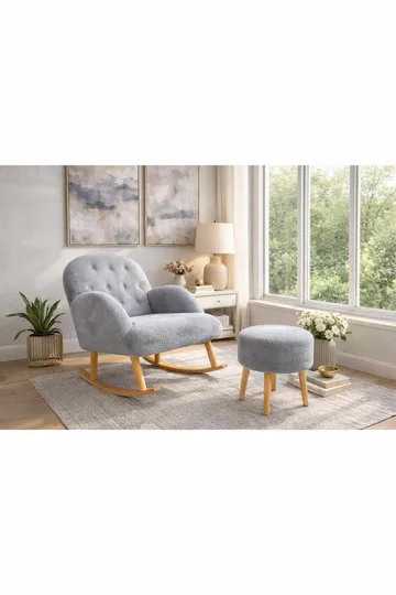 Korvatuoli- ja rahi-setti (2 osaa) Atelier Del Sofa Dugmeli (80 x 85 x 65 cm) Harmaa - Huonekalut - Tuoli & nojatuoli - Pyörivät tuolit & keinutuoli