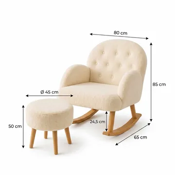 Korvatuoli- ja rahi-setti (2 osaa) Atelier Del Sofa Dugmeli (80 x 85 x 65 cm) Kermanvärinen - Huonekalut - Tuoli & nojatuoli - Pyörivät tuolit & keinutuoli