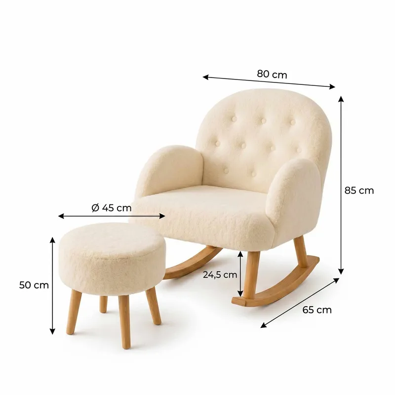 Korvatuoli- ja rahi-setti (2 osaa) Atelier Del Sofa Dugmeli (80 x 85 x 65 cm) Kermanvärinen - Huonekalut - Tuoli & nojatuoli - Pyörivät tuolit & keinutuoli