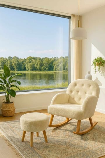 Korvatuoli- ja rahi-setti (2 osaa) Atelier Del Sofa Dugmeli (80 x 85 x 65 cm) Kermanvärinen - Huonekalut - Tuoli & nojatuoli - Pyörivät tuolit & keinutuoli