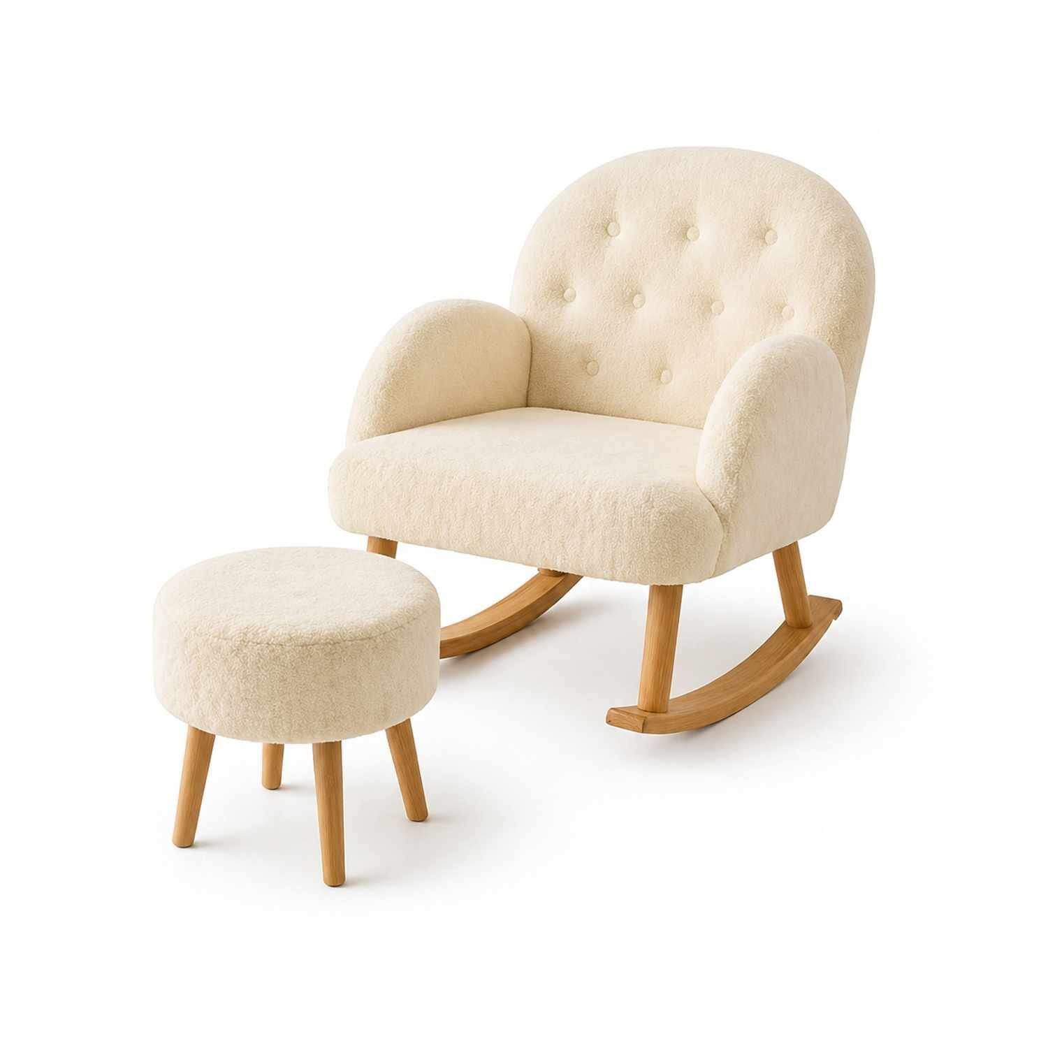 Korvatuoli- ja rahi-setti (2 osaa) Atelier Del Sofa Dugmeli (80 x 85 x 65 cm) Kermanvärinen -