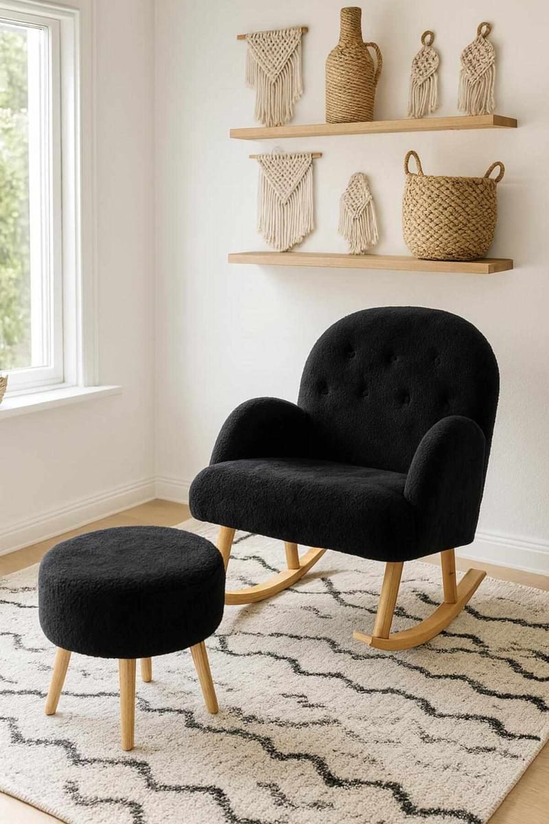 Korvatuoli- ja rahi-setti (2 osaa) Atelier Del Sofa Dugmeli (80 x 85 x 65 cm) Musta - Huonekalut - Tuoli & nojatuoli - Pyörivät tuolit & keinutuoli