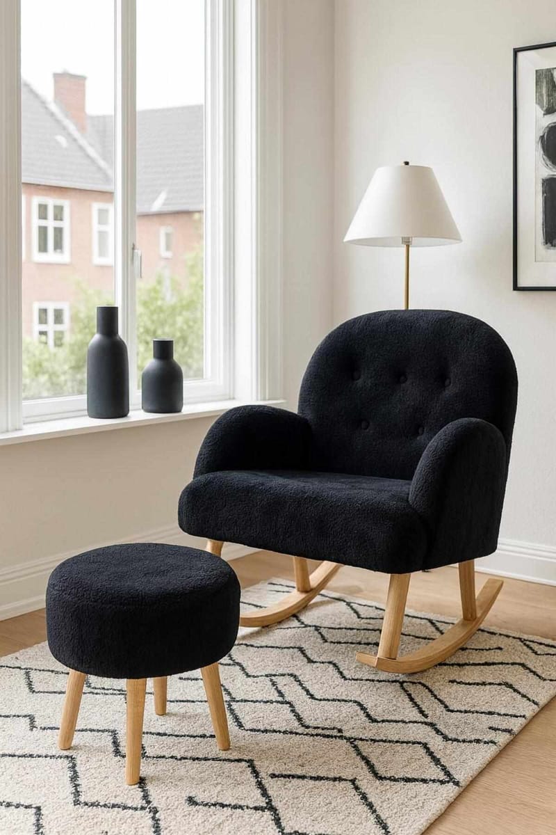 Korvatuoli- ja rahi-setti (2 osaa) Atelier Del Sofa Dugmeli (80 x 85 x 65 cm) Musta - Huonekalut - Tuoli & nojatuoli - Pyörivät tuolit & keinutuoli