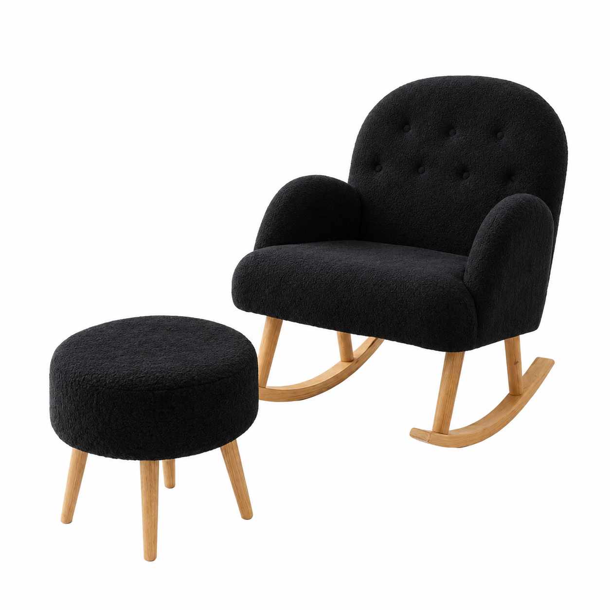 Korvatuoli- ja rahi-setti (2 osaa) Atelier Del Sofa Dugmeli (80 x 85 x 65 cm) Musta -