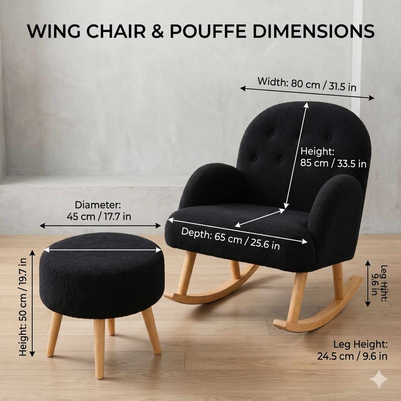 Korvatuoli- ja rahi-setti (2 osaa) Atelier Del Sofa Dugmeli (80 x 85 x 65 cm) Musta - Huonekalut - Tuoli & nojatuoli - Pyörivät tuolit & keinutuoli