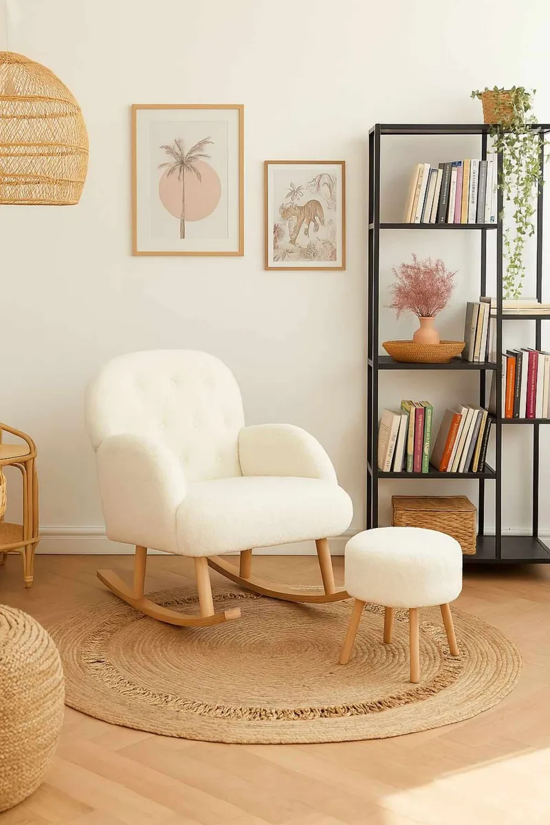 Korvatuoli- ja rahi-setti (2 osaa) Atelier Del Sofa Dugmeli (80 x 85 x 65 cm) Valkoinen - Huonekalut - Tuoli & nojatuoli - Pyörivät tuolit & keinutuoli
