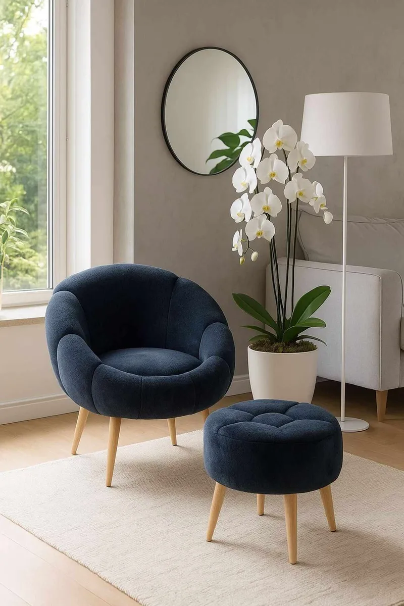 Korvatuoli- ja rahi-setti (2 osaa) Atelier Del Sofa Lida (75 x 100 x 42 cm) Antrasiitti - Antrasiitti - Huonekalut - Tuoli & nojatuoli - Nojatuoli & lepotuoli