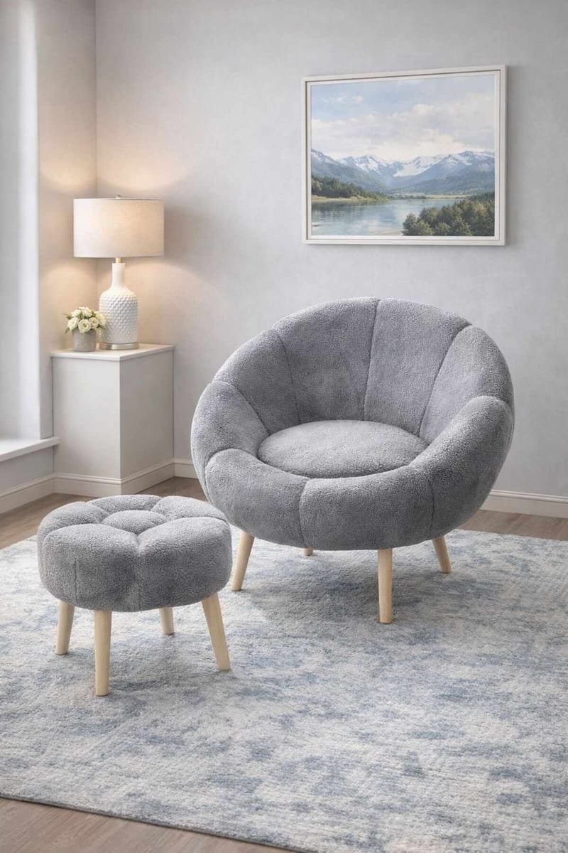 Korvatuoli- ja rahi-setti (2 osaa) Atelier Del Sofa Lida (75 x 100 x 42 cm) Harmaa - Huonekalut - Tuoli & nojatuoli - Nojatuoli & lepotuoli