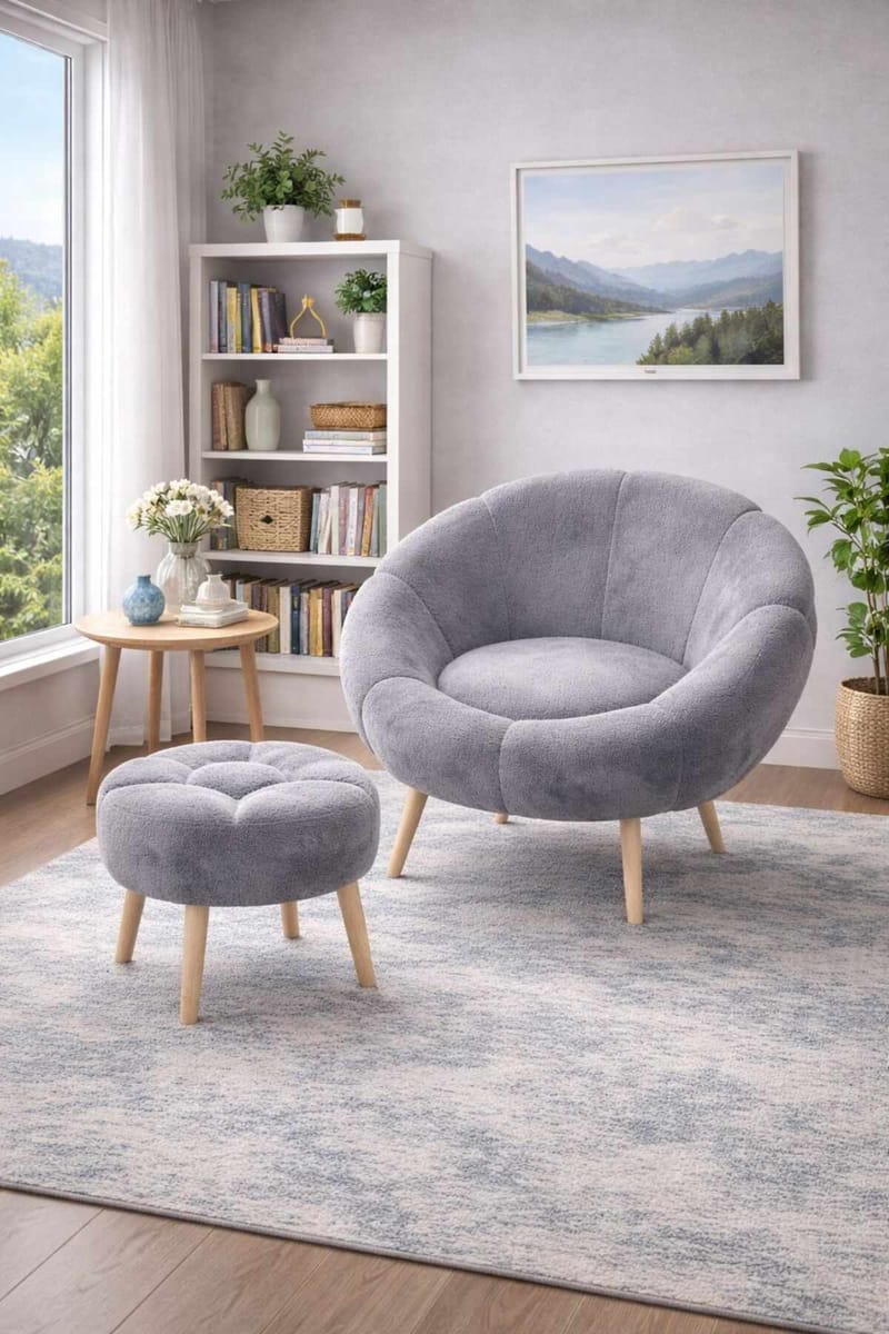 Korvatuoli- ja rahi-setti (2 osaa) Atelier Del Sofa Lida (75 x 100 x 42 cm) Harmaa - Huonekalut - Tuoli & nojatuoli - Nojatuoli & lepotuoli