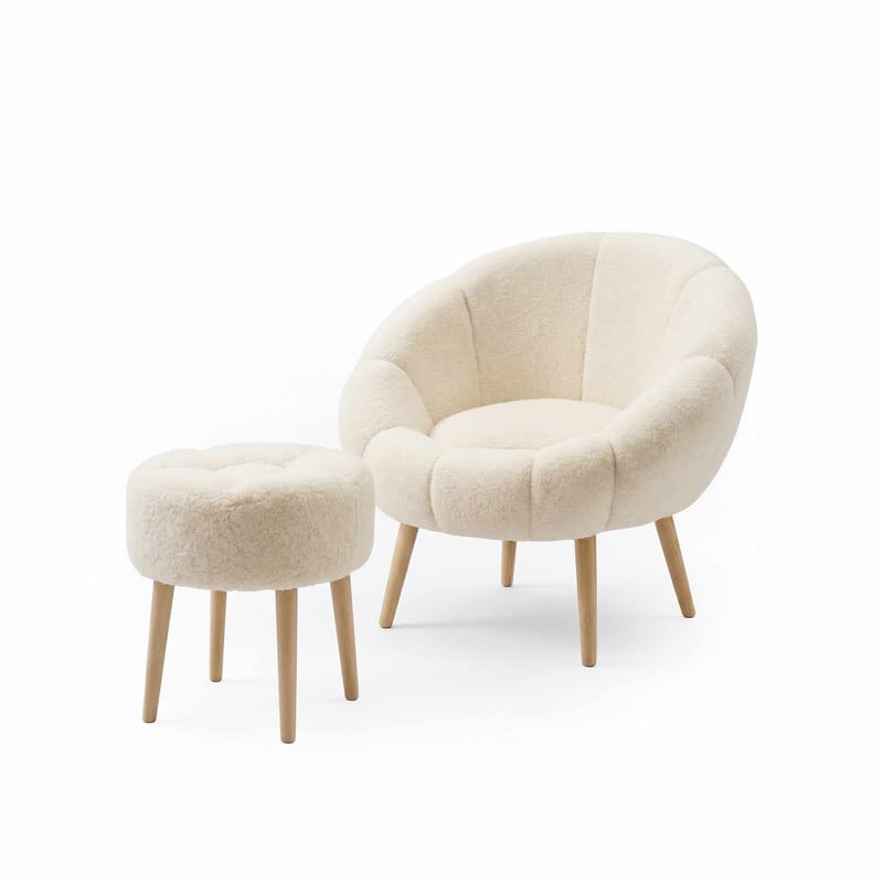 Korvatuoli- ja rahi-setti (2 osaa) Atelier Del Sofa Lida (75 x 100 x 42 cm) Kermanvärinen, undefined