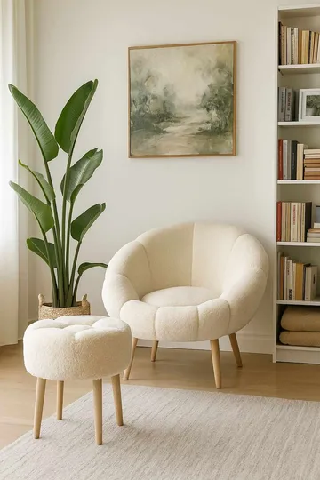 Korvatuoli- ja rahi-setti (2 osaa) Atelier Del Sofa Lida (75 x 100 x 42 cm) Kermanvärinen - Huonekalut - Tuoli & nojatuoli - Nojatuoli & lepotuoli