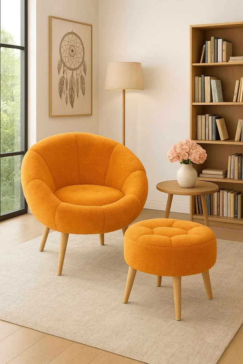 Korvatuoli- ja rahi-setti (2 osaa) Atelier Del Sofa Lida (75 x 100 x 42 cm) Oranssi - Huonekalut - Tuoli & nojatuoli - Nojatuoli & lepotuoli