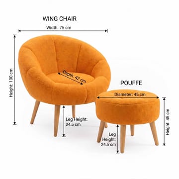 Korvatuoli- ja rahi-setti (2 osaa) Atelier Del Sofa Lida (75 x 100 x 42 cm) Oranssi - Huonekalut - Tuoli & nojatuoli - Nojatuoli & lepotuoli