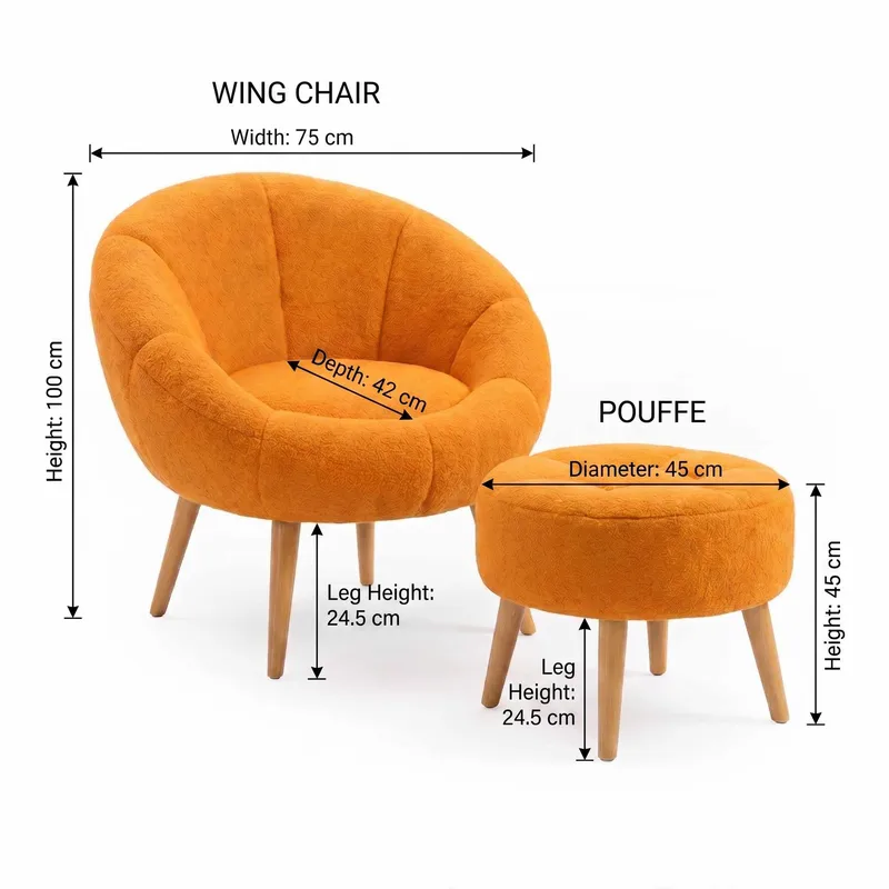 Korvatuoli- ja rahi-setti (2 osaa) Atelier Del Sofa Lida (75 x 100 x 42 cm) Oranssi - Huonekalut - Tuoli & nojatuoli - Nojatuoli & lepotuoli