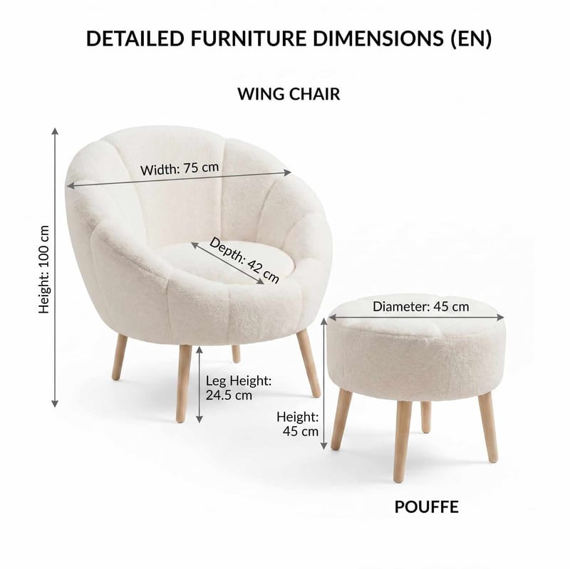 Korvatuoli- ja rahi-setti (2 osaa) Atelier Del Sofa Lida (75 x 100 x 42 cm) Valkoinen - Huonekalut - Tuoli & nojatuoli - Nojatuoli & lepotuoli