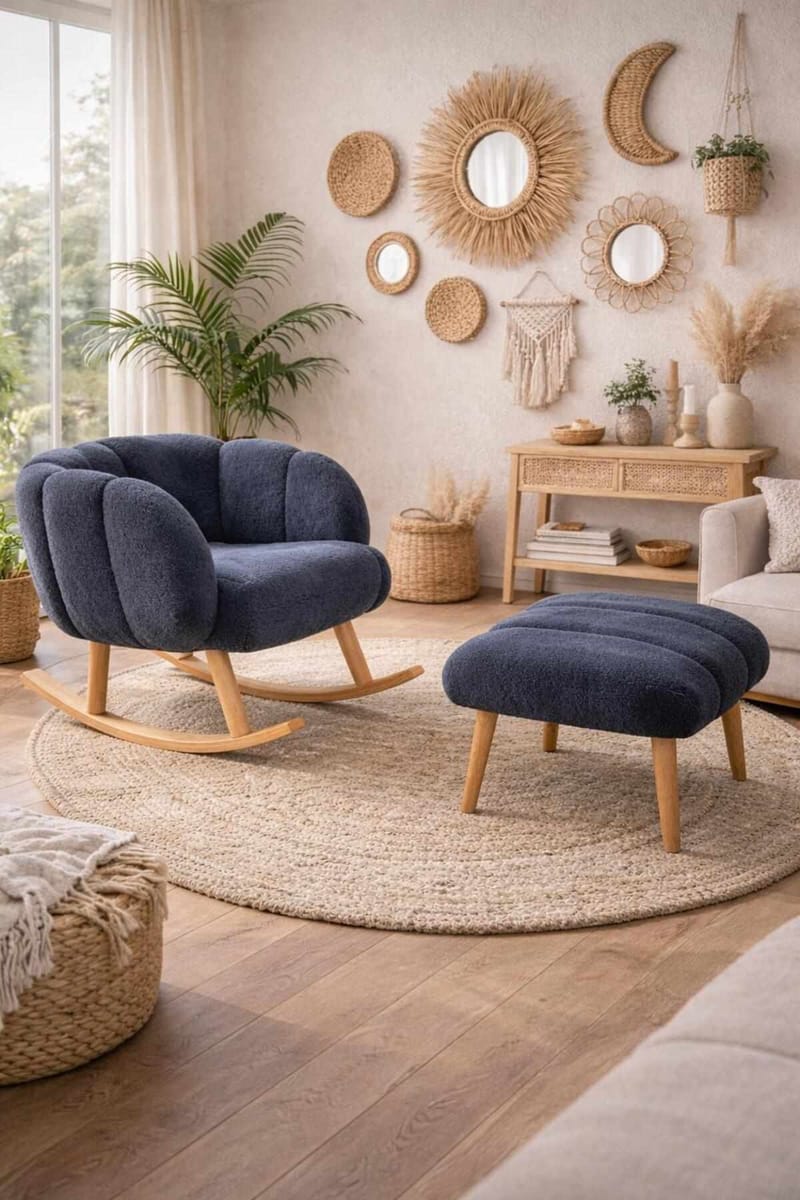 Korvatuoli- ja rahi-setti (2 osaa) Atelier Del Sofa Lotus (70 x 94 x 42 cm) Antrasiitti - Huonekalut - Tuoli & nojatuoli - Pyörivät tuolit & keinutuoli