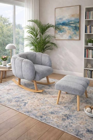 Korvatuoli- ja rahi-setti (2 osaa) Atelier Del Sofa Lotus (70 x 94 x 42 cm) Harmaa - Huonekalut - Tuoli & nojatuoli - Pyörivät tuolit & keinutuoli