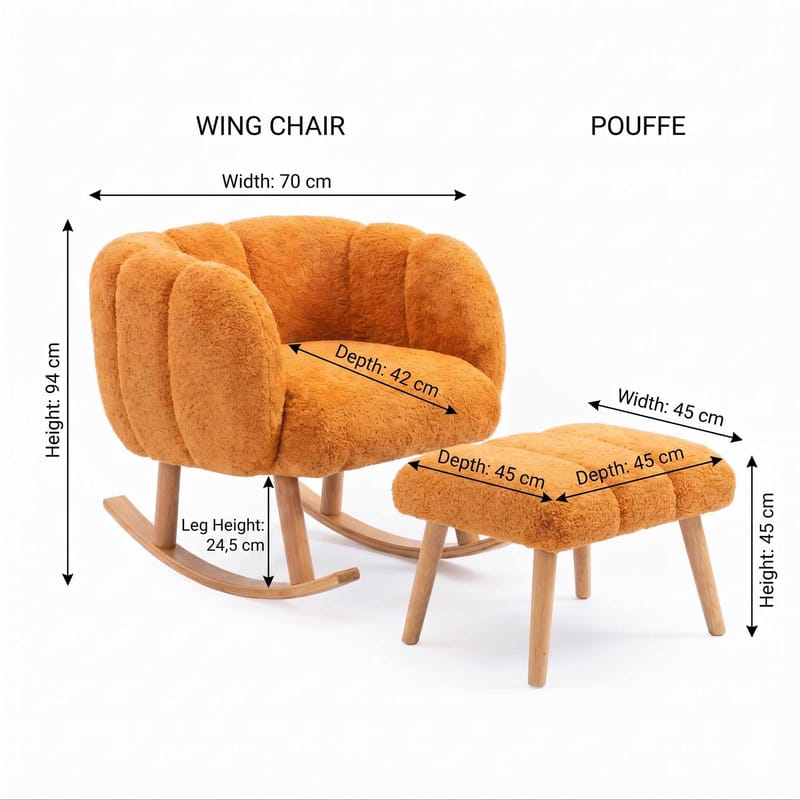 Korvatuoli- ja rahi-setti (2 osaa) Atelier Del Sofa Lotus (70 x 94 x 42 cm) Oranssi - Huonekalut - Tuoli & nojatuoli - Pyörivät tuolit & keinutuoli