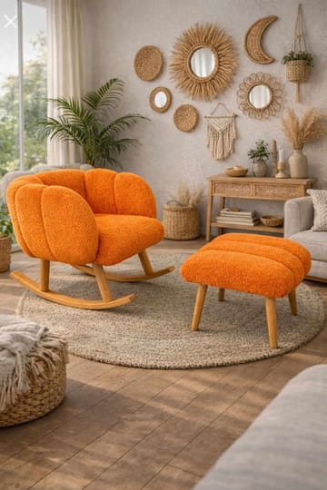 Korvatuoli- ja rahi-setti (2 osaa) Atelier Del Sofa Lotus (70 x 94 x 42 cm) Oranssi - Huonekalut - Tuoli & nojatuoli - Pyörivät tuolit & keinutuoli