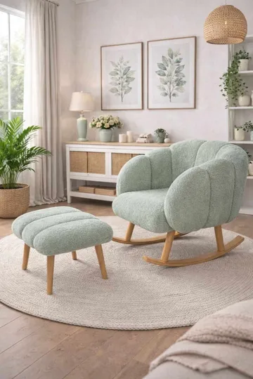 Korvatuoli- ja rahi-setti (2 osaa) Atelier Del Sofa Lotus (70 x 94 x 42 cm) Vihreä - Huonekalut - Tuoli & nojatuoli - Pyörivät tuolit & keinutuoli