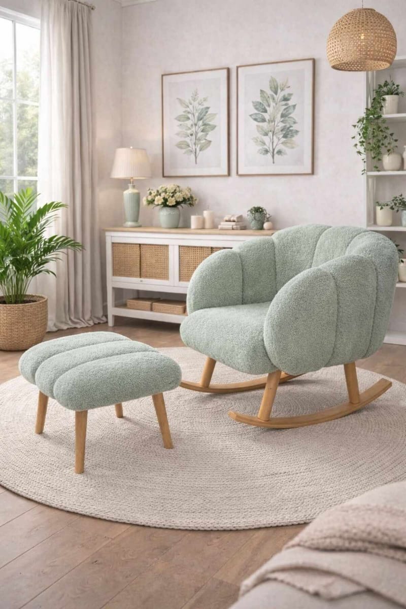 Korvatuoli- ja rahi-setti (2 osaa) Atelier Del Sofa Lotus (70 x 94 x 42 cm) Vihreä - Huonekalut - Tuoli & nojatuoli - Pyörivät tuolit & keinutuoli