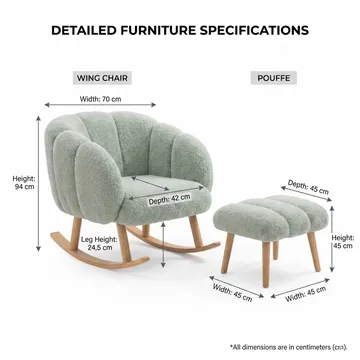 Korvatuoli- ja rahi-setti (2 osaa) Atelier Del Sofa Lotus (70 x 94 x 42 cm) Vihreä - Huonekalut - Tuoli & nojatuoli - Pyörivät tuolit & keinutuoli