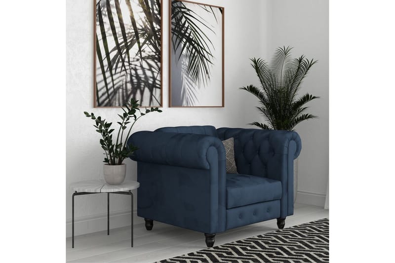 Lepotuoli Felix Sininen, Sametti/Puu/Metalli - Sininen, Sametti/Puu/Metalli - Huonekalut - Tuoli & nojatuoli - Nojatuoli & lepotuoli