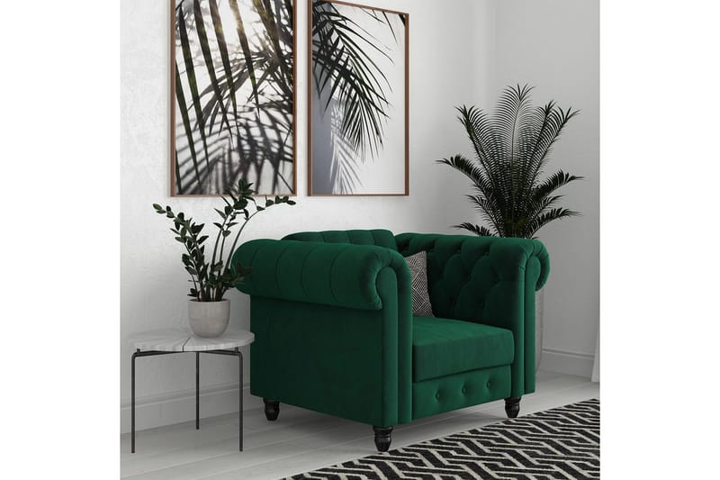 Lepotuoli Felix Tummanvihreä, Sametti/Puu/Metalli - Tummanvihreä, Sametti/Puu/Metalli - Huonekalut - Tuoli & nojatuoli - Nojatuoli & lepotuoli