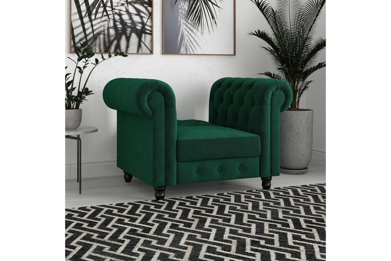 Lepotuoli Felix Tummanvihreä, Sametti/Puu/Metalli - Tummanvihreä, Sametti/Puu/Metalli - Huonekalut - Tuoli & nojatuoli - Nojatuoli & lepotuoli