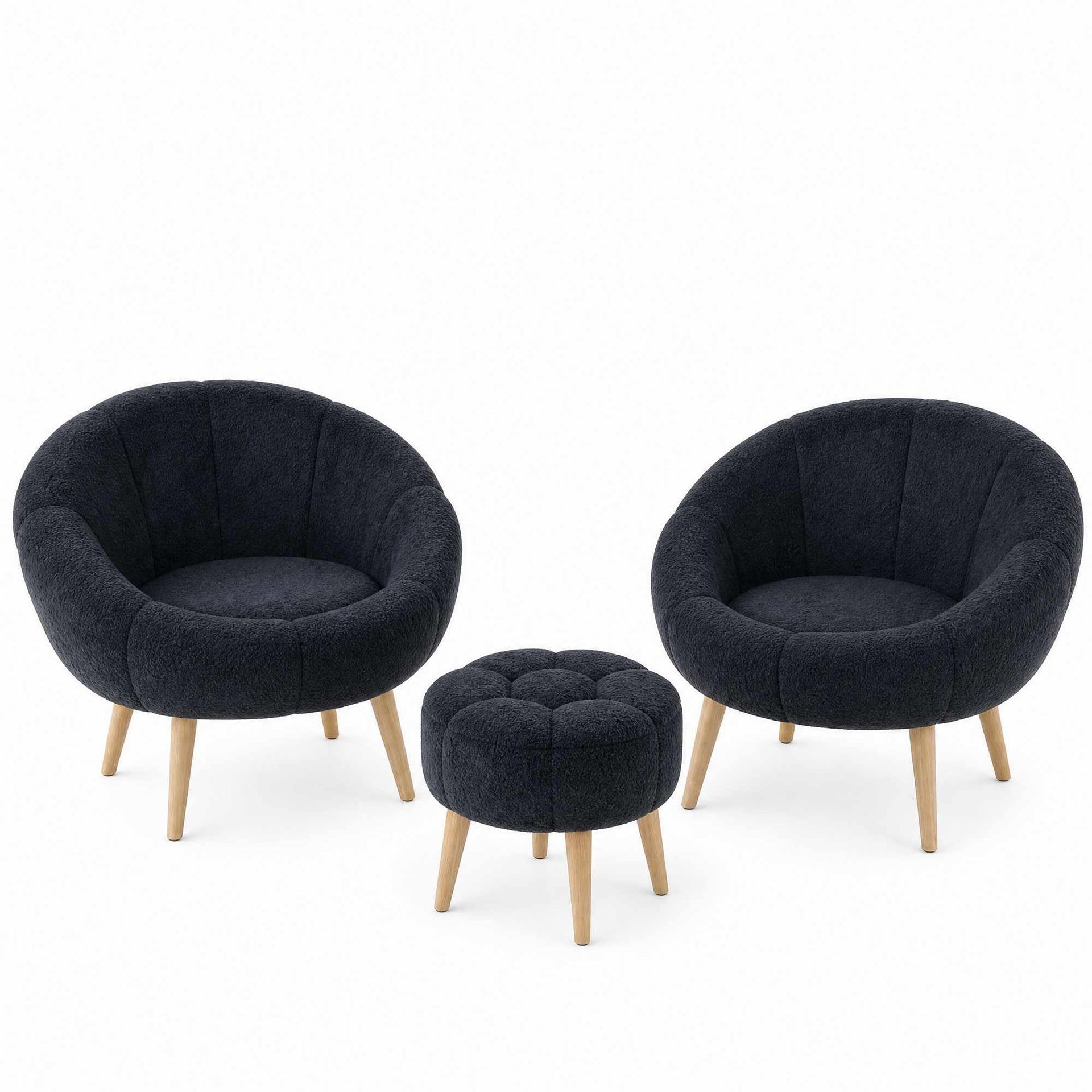 Lepotuoli- ja rahisetti (3 osaa) Atelier Del Sofa Lida Wellsoft (75 x 100 x 42 cm) Antrasiitti - Antrasiitti
