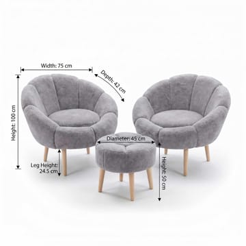 Lepotuoli- ja rahisetti (3 osaa) Atelier Del Sofa Lida Wellsoft (75 x 100 x 42 cm) Harmaa - Huonekalut - Tuoli & nojatuoli - Nojatuoli & lepotuoli